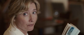 Movie still from “Last Chance Harvey” (2008), directed by Joel Hopkins – A woman's face looking at the camera; Close Up shot, Over the shoulder angle