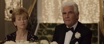 Movie still from “Last Chance Harvey” (2008), directed by Joel Hopkins – An older man in a tuxedo sitting at a dinner table; Close Up shot, Over the shoulder angle