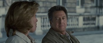 Movie still from “Last Chance Harvey” (2008), directed by Joel Hopkins – A man and a woman are looking at each other; Close Up shot, Over the shoulder angle