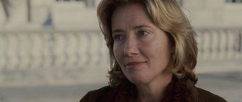 Movie still from “Last Chance Harvey” (2008), directed by Joel Hopkins – A person wearing a brown jacket; Close Up shot, Over the shoulder angle