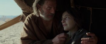 Movie still from “Last Days in the Desert” (2015), directed by Rodrigo García – An older man and a younger woman looking into each others eyes; Close Up shot, Over the shoulder angle