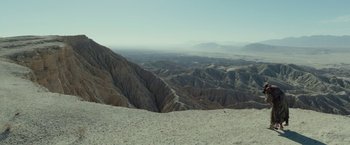 Movie still from “Last Days in the Desert” (2015), directed by Rodrigo García – A view of a valley from the top of a hill; Extreme Wide shot, High angle