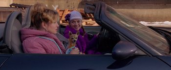 Movie still from “Legally Blonde” (2001), directed by Robert Luketic – Two women in a car with a dog in the back seat; Medium shot, High angle