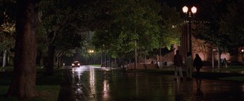 Movie still from “Legally Blonde” (2001), directed by Robert Luketic – A car driving down a street at night; Extreme Wide shot, High angle