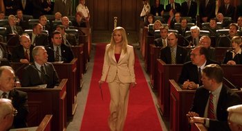 Movie still from “Legally Blonde 2: Red, White & Blonde” (2003), directed by Charles Herman-Wurmfeld – A woman walking down the aisle of a church; Wide shot, High angle