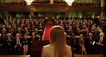 Movie still from “Legally Blonde 2: Red, White & Blonde” (2003), directed by Charles Herman-Wurmfeld – A crowd of people sitting in front of an audience; Wide shot, High angle