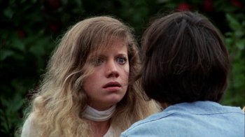 Movie still from “Let's Scare Jessica to Death” (1971), directed by John D. Hancock – A woman with long blonde hair is looking at another woman with long blonde hair; Close Up shot, Over the shoulder angle