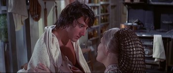 Movie still from “Little Big Man” (1970), directed by Arthur Penn – A man and a woman are looking at one another; Close Up shot, Over the shoulder angle