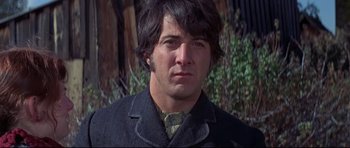 Movie still from “Little Big Man” (1970), directed by Arthur Penn – A person wearing a jacket and a tie; Close Up shot, Low angle