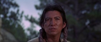 Movie still from “Little Big Man” (1970), directed by Arthur Penn – A person wearing a shirt; Close Up shot, Low angle