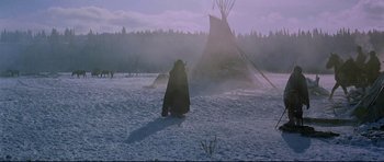 Movie still from “Little Big Man” (1970), directed by Arthur Penn – A person standing in the middle of a snowy field; Wide shot, High angle