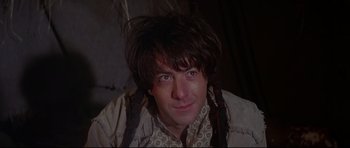 Movie still from “Little Big Man” (1970), directed by Arthur Penn – A person with long hair; Close Up shot, Low angle