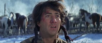 Movie still from “Little Big Man” (1970), directed by Arthur Penn – A person wearing a costume; Close Up shot, Low angle