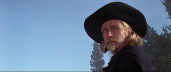 Movie still from “Little Big Man” (1970), directed by Arthur Penn – A person wearing a hat; Close Up shot, Low angle