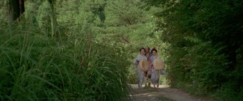 Movie still from “Lone Wolf and Cub: Baby Cart to Hades” (1972), directed by Kenji Misumi – A group of women walking down a dirt road; Extreme Wide shot, High angle