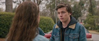 Movie still from “Love, Simon” (2018), directed by Greg Berlanti – A man and a woman talking to each other outside; Close Up shot, Over the shoulder angle