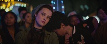 Movie still from “Love, Simon” (2018), directed by Greg Berlanti – A woman leaning on another woman's shoulder; Close Up shot, Over the shoulder angle