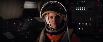 Movie still from “Lucy in the Sky” (2019), directed by Noah Hawley – A woman in a space suit and a helmet; Close Up shot, Low angle