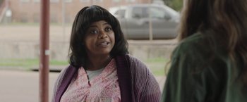 Movie still from “Ma” (2019), directed by Tate Taylor – A person wearing a pink shirt; Close Up shot, Over the shoulder angle