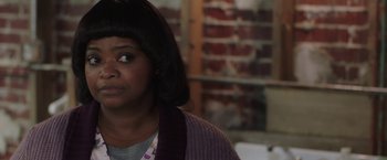 Movie still from “Ma” (2019), directed by Tate Taylor – A person wearing a sweater; Close Up shot, Over the shoulder angle