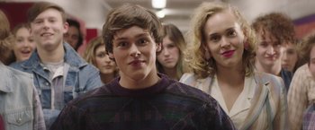 Movie still from “Ma” (2019), directed by Tate Taylor – A group of young people standing in a row; Close Up shot, Over the shoulder angle