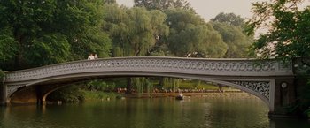 Movie still from “Made of Honor” (2008), directed by Paul Weiland – A bridge over a body of water with people on it; Extreme Wide shot, High angle