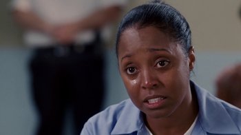 Movie still from “Madea Goes to Jail” (2009), directed by Tyler Perry – A person with a crying face; Close Up shot, High angle