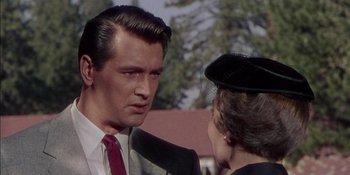 Movie still from “Magnificent Obsession” (1954), directed by Douglas Sirk – A man and a woman talking to each other; Close Up shot, Over the shoulder angle