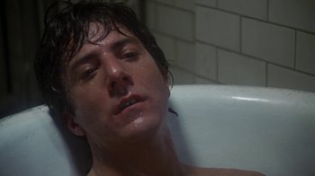 Movie still from “Marathon Man” (1976), directed by John Schlesinger – A person taking a bath in a tub; Close Up shot, Low angle
