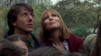 Movie still from “Marathon Man” (1976), directed by John Schlesinger – A woman and a man looking up into the sky; Close Up shot, Low angle