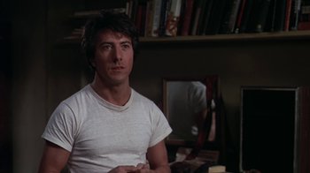 Movie still from “Marathon Man” (1976), directed by John Schlesinger – A man sitting in front of a mirror in a room; Close Up shot, Over the shoulder angle
