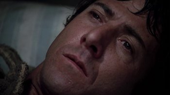 Movie still from “Marathon Man” (1976), directed by John Schlesinger – A man's face with tears in his eyes; Close Up shot, Low angle