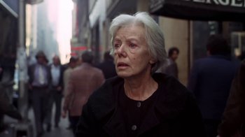 Movie still from “Marathon Man” (1976), directed by John Schlesinger – An older woman is walking down the street; Close Up shot, Low angle