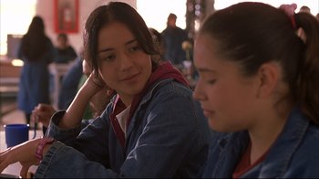 Movie still from “Maria Full of Grace” (2004), directed by Joshua Marston – Two young women sitting next to each other in a room; Close Up shot, Over the shoulder angle