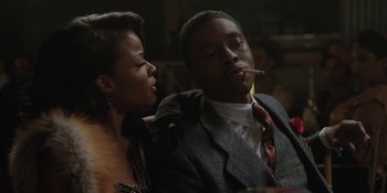 Movie still from “Marshall” (2017), directed by Reginald Hudlin – A man and a woman sitting next to each other; Close Up shot, Over the shoulder angle