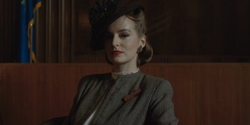 Movie still from “Marshall” (2017), directed by Reginald Hudlin – A woman wearing a hat and a jacket; Close Up shot, Low angle