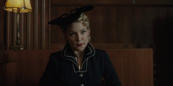 Movie still from “Marshall” (2017), directed by Reginald Hudlin – A woman wearing a black hat and a black coat; Close Up shot, Low angle