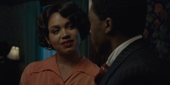 Movie still from “Marshall” (2017), directed by Reginald Hudlin – A man and a woman are standing next to each other; Close Up shot, Over the shoulder angle