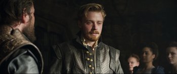 Movie still from “Mary Queen of Scots” (2018), directed by Josie Rourke – A person wearing a costume; Close Up shot, Over the shoulder angle