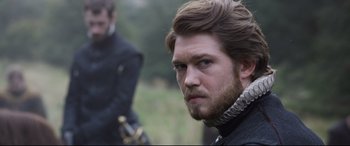 Movie still from “Mary Queen of Scots” (2018), directed by Josie Rourke – A person with a beard; Close Up shot, Over the shoulder angle