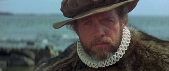 Movie still from “Mary, Queen of Scots” (1971), directed by Charles Jarrott – A person wearing a hat; Close Up shot, Low angle
