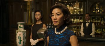Movie still from “Master Z: The Ip Man Legacy” (2018), directed by Woo-Ping Yuen – Two women are standing next to each other; Medium shot, Low angle