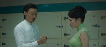 Movie still from “Master Z: The Ip Man Legacy” (2018), directed by Woo-Ping Yuen – A man and a woman are looking at each other; Medium shot, Over the shoulder angle