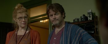 Movie still from “Me and Earl and the Dying Girl” (2015), directed by Alfonso Gomez-Rejon – A person with a beard; Close Up shot, Over the shoulder angle