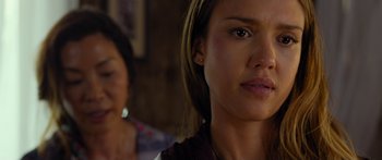 Movie still from “Mechanic: Resurrection” (2016), directed by Dennis Gansel – A woman's face in front of another woman; Close Up shot, Over the shoulder angle