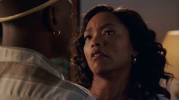 Movie still from “Meet the Browns” (2008), directed by Tyler Perry – A woman looking at a man with a hat on; Close Up shot, Over the shoulder angle