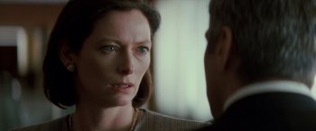 Movie still from “Michael Clayton” (2007), directed by Tony Gilroy – A person looking at a person; Close Up shot, Over the shoulder angle