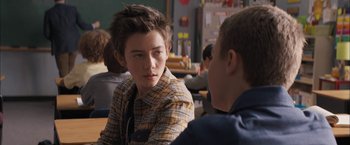 Movie still from “Middle School: The Worst Years of My Life” (2016), directed by Steve Carr – Two boys are sitting at a table and talking to each other; Close Up shot, Over the shoulder angle