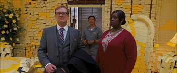 Movie still from “Middle School: The Worst Years of My Life” (2016), directed by Steve Carr – A group of people standing next to each other in a room; Medium shot, Over the shoulder angle