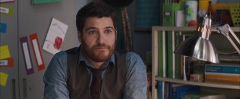 Movie still from “Middle School: The Worst Years of My Life” (2016), directed by Steve Carr – A person wearing a vest and a tie; Close Up shot, Over the shoulder angle